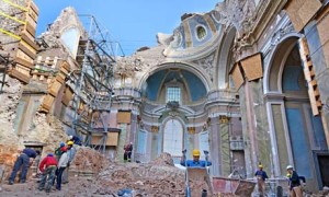 A church destroyed in the earthquake that devastated LAquila